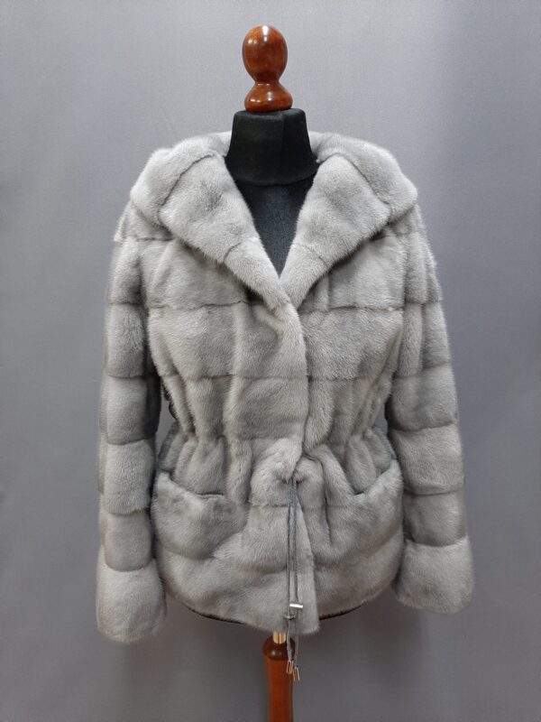 Kurtka z norek silver blue z kapturem rozm.S,M.