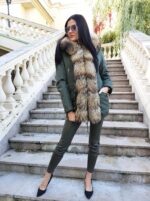 Kurtka parka w kolorze zielonym rozmiar S - plastron z rudego lisa