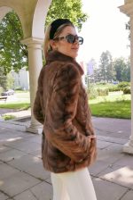005 Luksusowa Kurtka z Norek z Kołnierzem-Odcień Ciepły Pastel rozmiar M
