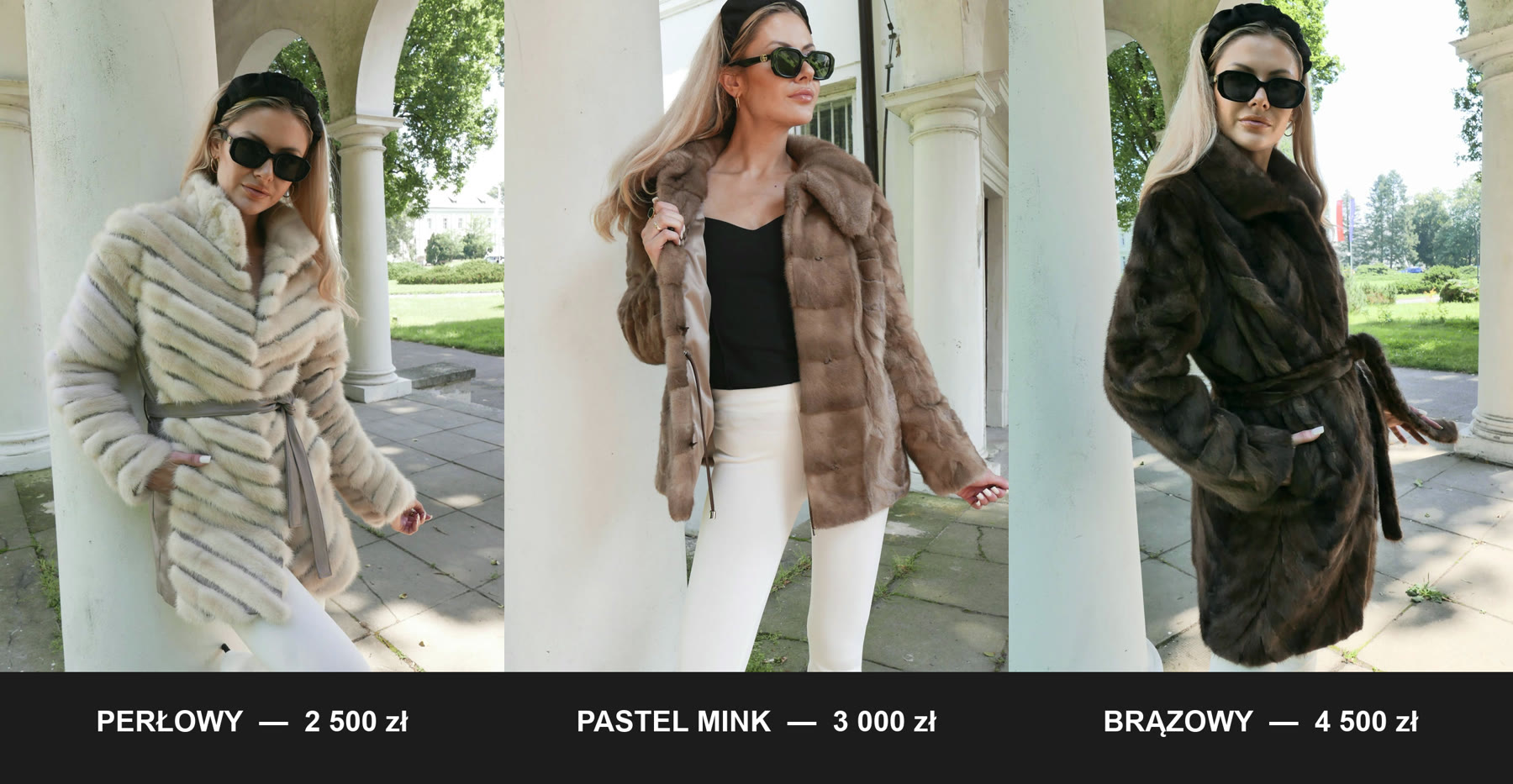 Kurtki z norek w kolorach perłowym, pastelowym i brązowym z cenami od 2500 do 4500 zł