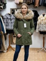 Kurtka Parka Khaki z Puszystym Obszyciem Kaptura z Jenota rozmiar L/XL