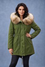 006 Kurtka Parka z Bogatym Obszyciem z Naturalnego Jenota rozmiar L