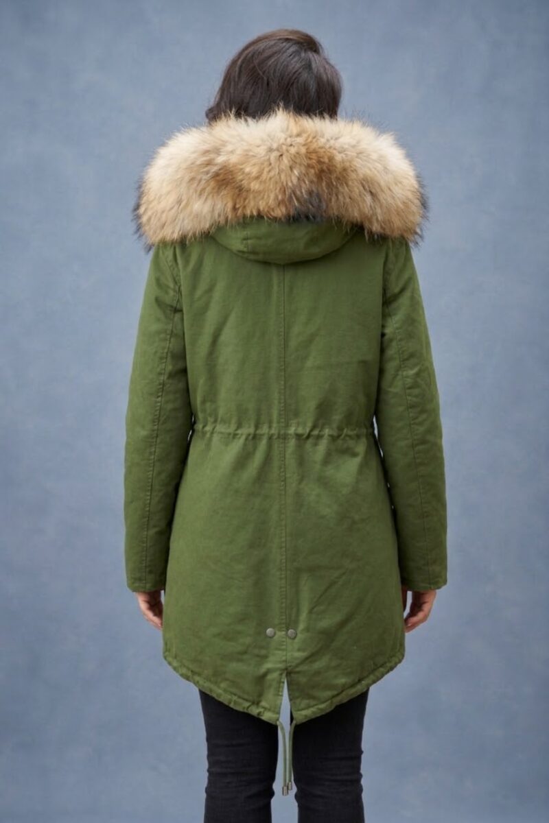 007 Kurtka Parka z Bogatym Obszyciem z Naturalnego Jenota rozmiar L